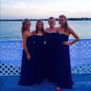 Blue strapless formal dress